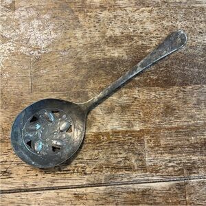 Vintage Sheffield England Silver Plated Pierced Serving Spoon 8.5"